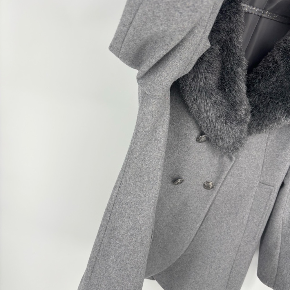 French Connection Faux Fur Collared Double-Breasted‎ Wool Blend Pea Coat Size XL - Picture 6 of 14